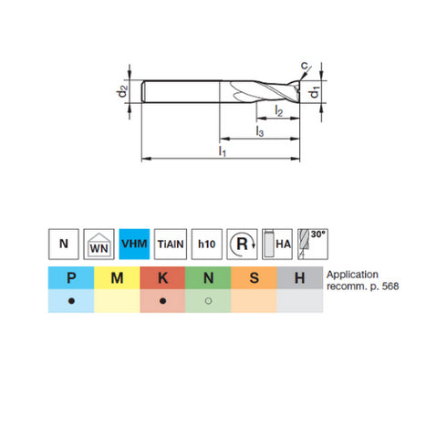 Cobalt End Mill 2F HSSCo, 54404 Dimensions